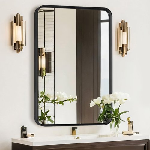 Atilioo Bathroom Mirror for Wall, 30x22 Inch Rectangle Mirror, Matte Black Metal Framed Bathroom Vanity Mirror for Restroom Farmhouse, Anti-Rust, Tempered Glass, Horizontally or Vertically Hanging