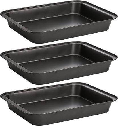 Lyellfe Non-Stick Baking Pan Set - 3 Pack 13 x 9 Inch Deep Cookie Sheets for Brownies & Lasagna | BPA Free
