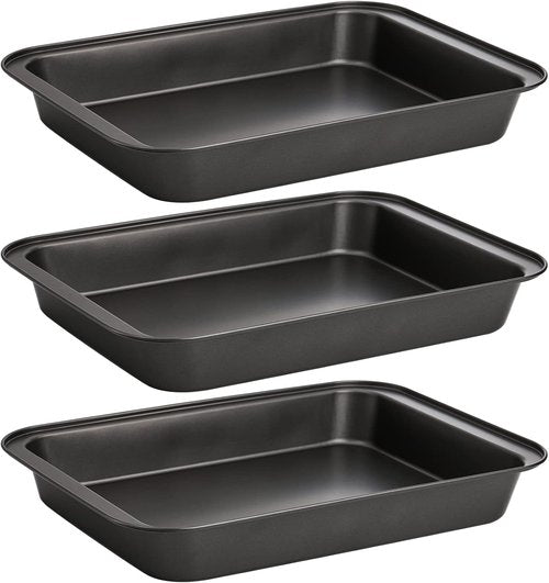 Lyellfe Non-Stick Baking Pan Set - 3 Pack 13 x 9 Inch Deep Cookie Sheets for Brownies & Lasagna | BPA Free