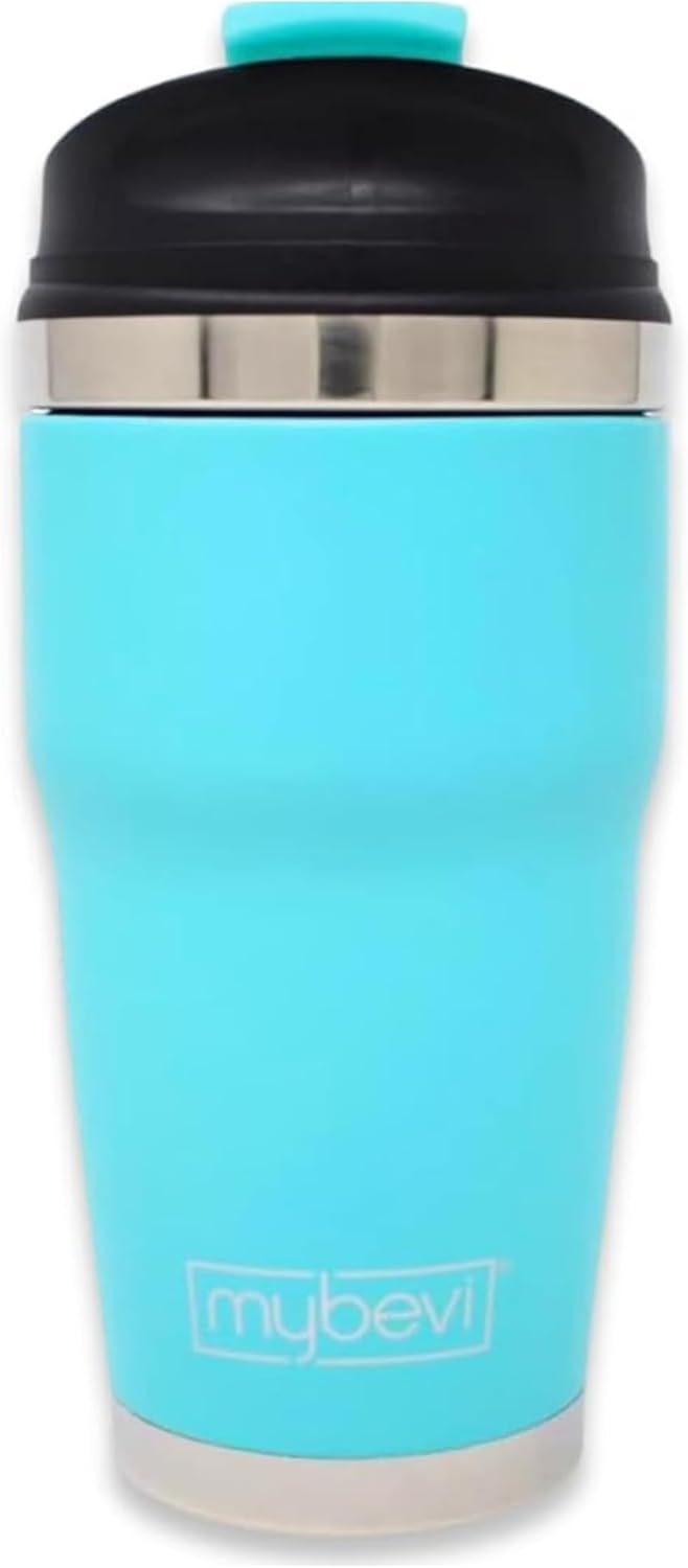 Retro Wave Insulated Tumbler - Triple-Layer Vacuum Stainless Steel Coffee & Tea Travel Cup | 12 oz Matte Turquoise, Spill-Resistant Lid