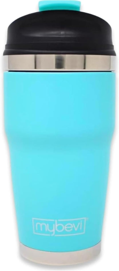 Retro Wave Insulated Tumbler - Triple-Layer Vacuum Stainless Steel Coffee & Tea Travel Cup | 12 oz Matte Turquoise, Spill-Resistant Lid