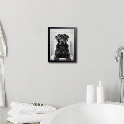 Labrador Dog Canvas Art - Funny Bathroom Wall Decor | Cute Toilet Dog Print 8x10 Inch Framed