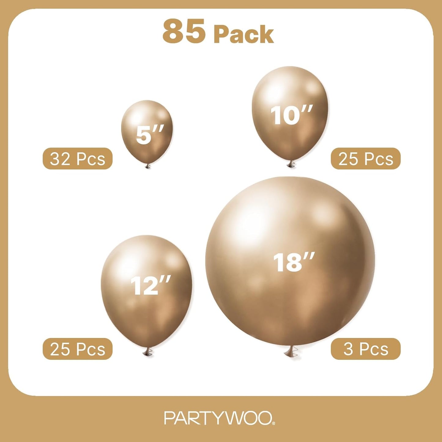 PartyWoo Metallic Gold Balloons - 85-Piece Chrome Gold Balloon Arch Kit for Birthday & Wedding Decor