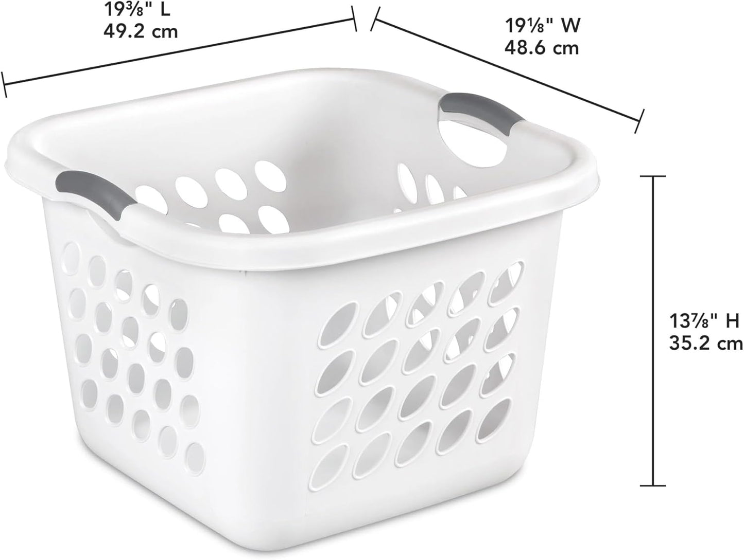Skiennix Square Laundry Basket - Durable Plastic Hamper in White | 1.5 Bushel Capacity