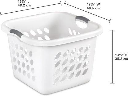 Skiennix Square Laundry Basket - Durable Plastic Hamper in White | 1.5 Bushel Capacity