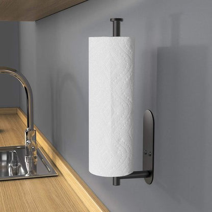 VAEHOLD Adhesive Paper Towel Holder Under Cabinet Wall Mount for Kitchen Paper Towel, Black Paper Towel Roll Holder Stick to Wall, Stainless Steel（Black）