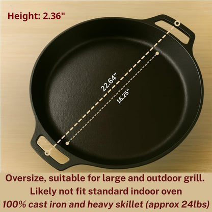 Skiennix 20-Inch Cast Iron Skillet - Pre-Seasoned Heavy Duty Pan with Dual Handles & Cleaner Scrubber | Perfect for Grill, Oven, Stove & Campfire Cooking
