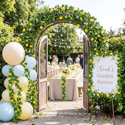 Artificial Lemon Vine Garland 3 Pack - 5.7ft Faux Greenery for Indoor Outdoor Decor