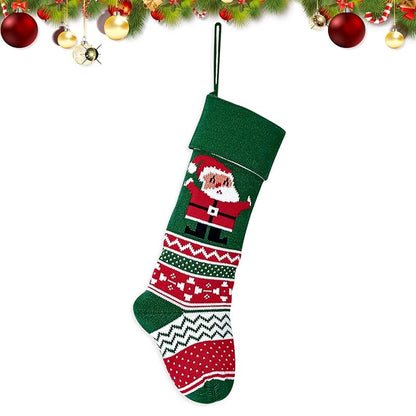 Large Knit Christmas Stockings with Santa Embroidery - Red & Green Xmas Stockings (Variation: Santa)