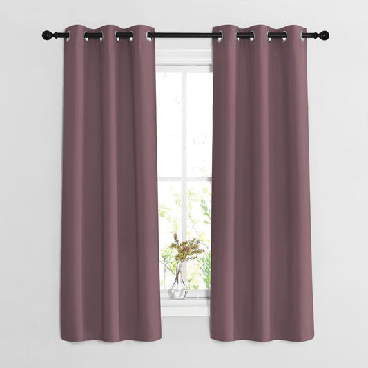 NICETOWN Dry Rose Bedroom Curtains 63 inch Length 2 Panels Set - Solid Thermal Insulated Grommet Light Blocking Blackout Curtains & Drapes Sound Dampening for Living Room, W37 x L63