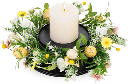 MOYEE Candle Holder Centerpiece - Black Metal Design with Artificial Flowers | 14-Inch Versatile Table Decor