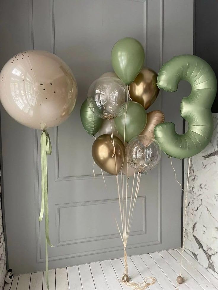 Numbers Balloon - 40 Inch Large Olive Green Balloon for 3rd Birthday Party Decor