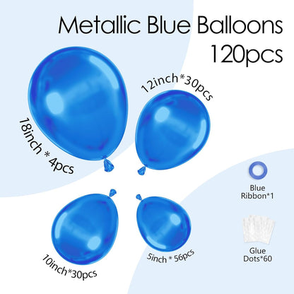 Skiennix Metallic Blue Balloons - 120-Piece Set for Graduation, Baby Shower & Birthday Decor | Various Sizes