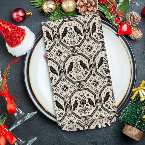 Halloween Skull Bird Floral Kitchen Towels 16x24in - Decorative Cotton Dish Towels