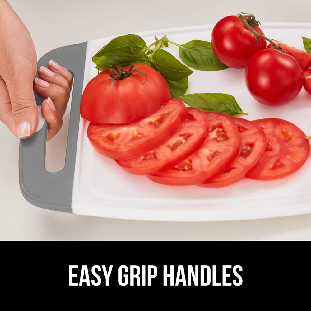 The Original Gorilla Grip Oversized 100% BPA Free Reversible Durable Kitchen Cutting Board Set of 3, Juice Grooves, Dishwasher Safe, Easy Grip Handle Border, Food Chopping Boards, Cooking, Gray