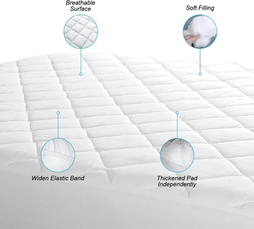 EIUE Quilted Mattress Pad - Lightweight & Breathable Fitted Topper Protector | Queen Size (60x80 inches) - White