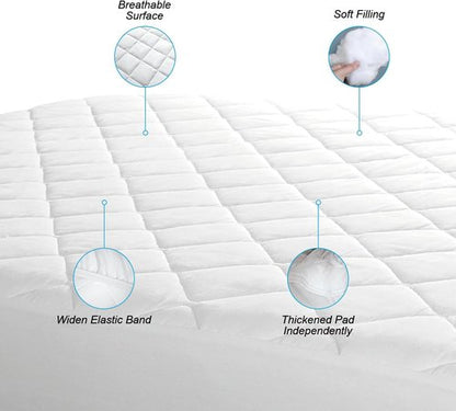 EIUE Quilted Mattress Pad - Lightweight & Breathable Fitted Topper Protector | Queen Size (60x80 inches) - White