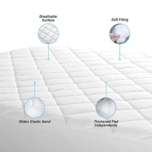 EIUE Quilted Mattress Pad - Lightweight Yet Substantial, Elastic Fitted Mattress Topper Protector, Breathable Mattress Protector with Secure Fit,Machine Washable,Queen(60x80inches),White