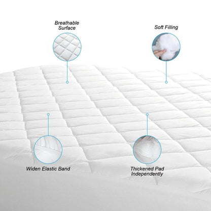 EIUE Quilted Mattress Pad - Lightweight Yet Substantial, Elastic Fitted Mattress Topper Protector, Breathable Mattress Protector with Secure Fit,Machine Washable,Queen(60x80inches),White
