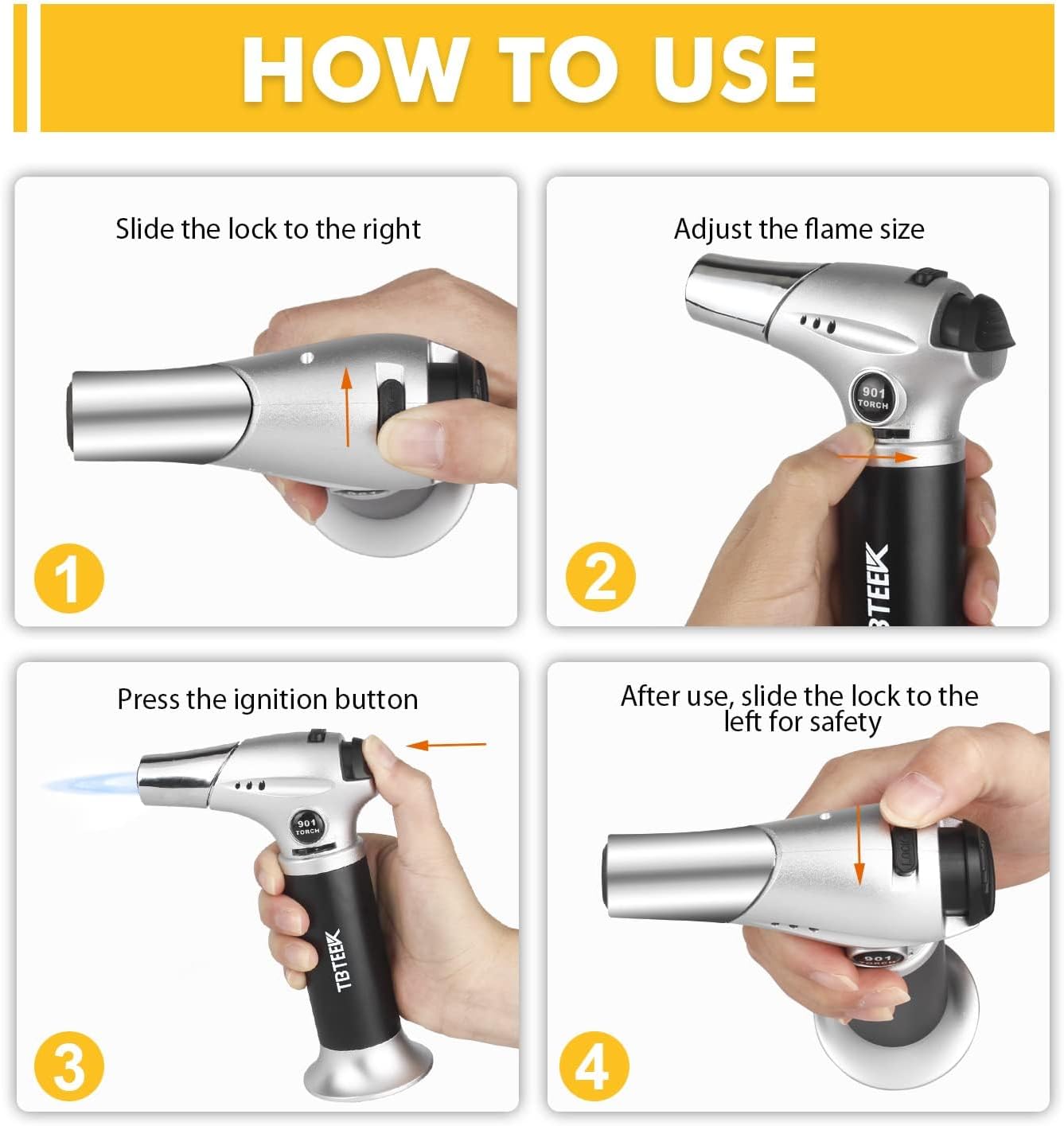 TBTEEK Cooking Torch - Butane Fuel Included for BBQ, Baking, and Soldering | Versatile Kitchen Lighter