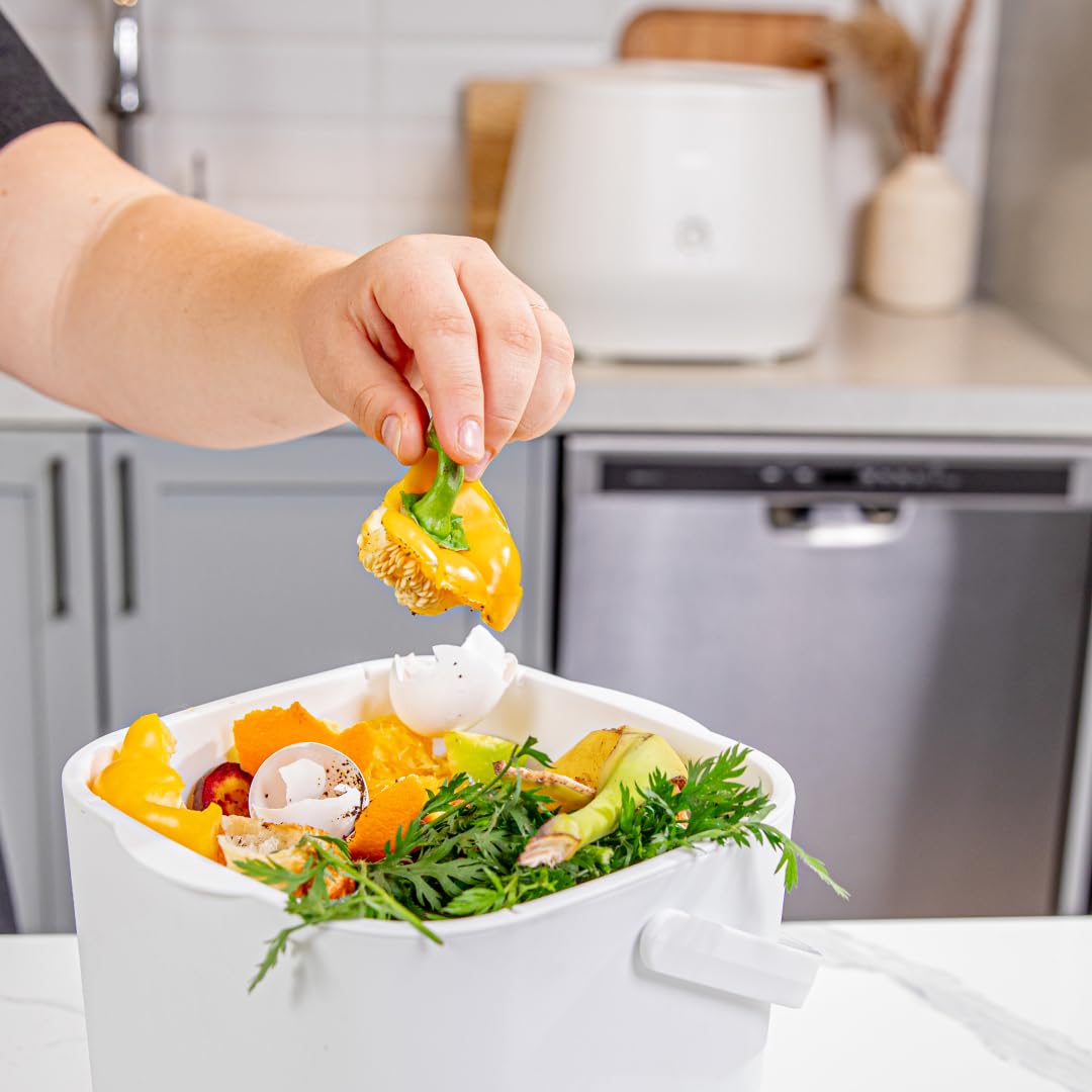 Lomi Compost Bin | Kitchen Countertop | Odorless | Easy Clean (White, 7L / 1.8 GAL)