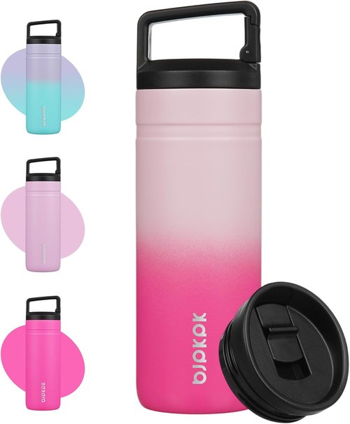 BJPKPK Insulated Water Bottle - 20 oz Double Wall Stainless Steel Tumbler with 2 Lids | Cherry Blossom Design