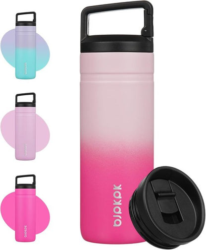 BJPKPK Insulated Water Bottle - 20 oz Double Wall Stainless Steel Tumbler with 2 Lids | Cherry Blossom Design
