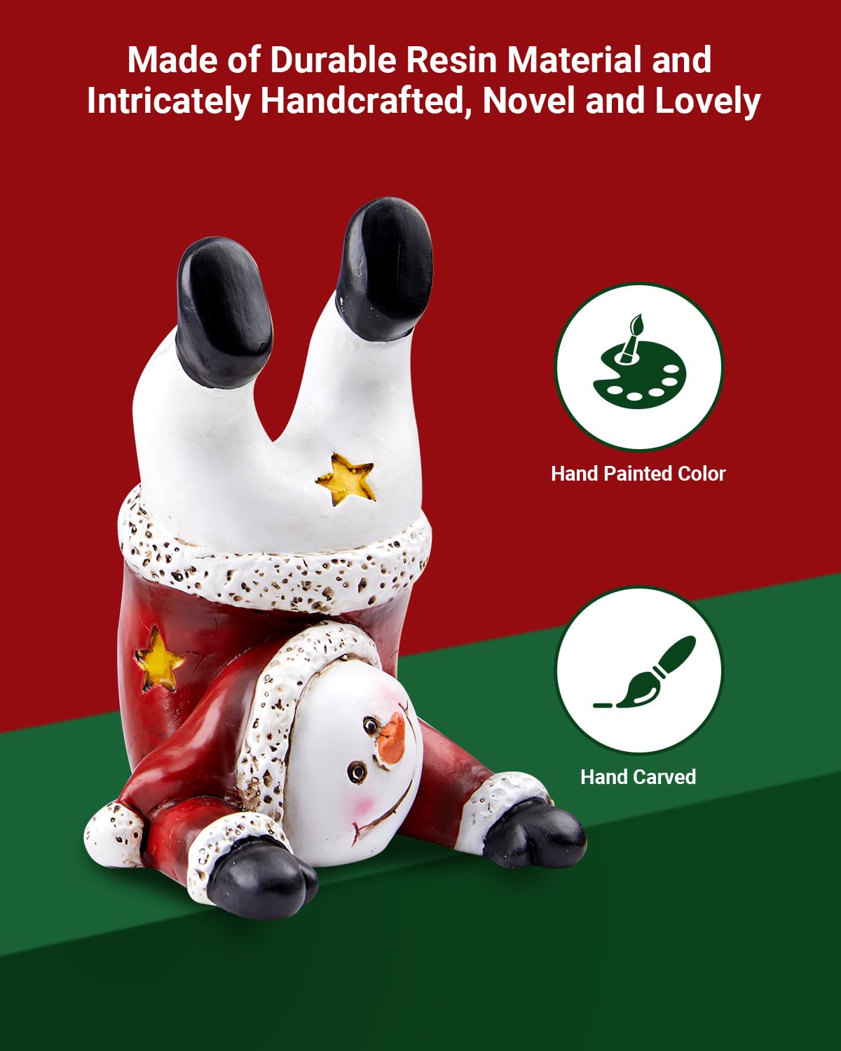 Minetom Christmas Stocking Holders for Mantle Set of 4, 3D Resin Snowman Figurines Stocking Hangers, Home Xmas Decorations for Fireplace Mantel Table Garland