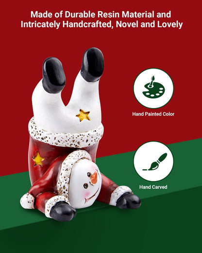 Minetom Christmas Stocking Holders for Mantle Set of 4, 3D Resin Snowman Figurines Stocking Hangers, Home Xmas Decorations for Fireplace Mantel Table Garland