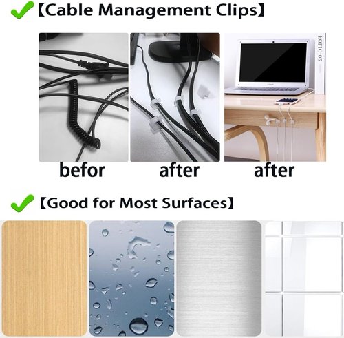 KGROTE Cable Clips - 60PCS Adhesive Wire Organizers for Desk & Wall | Large Clear Hooks for Outdoor & Holiday Lights