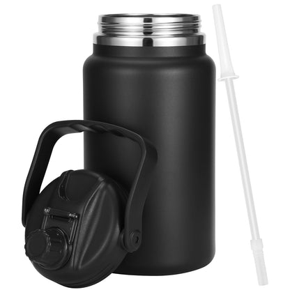 Olerd 135oz/1 Gallon Coffee Insulated Thermoses for Travel - Large Insulated Water Jug Classic Vacuum Bottle with Straw - 4.0L Stainless Steel Ice buckets for Hiking Fishing（Black）