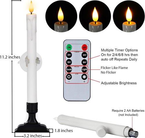Homemory 6 Pcs White LED Window Candles - Battery Operated with Remote Timer & Holders for Holiday Decor