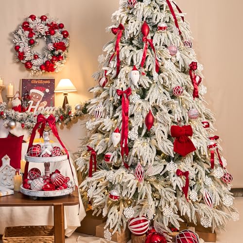 Christmas Tree Ornaments 12-Pack Red & White Plastic Shatterproof Balls 3.15 Inch