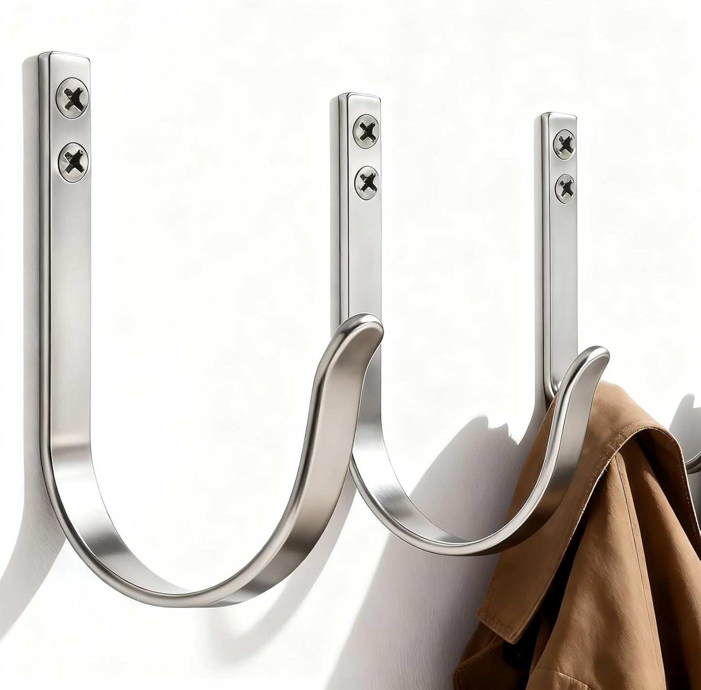 Skiennix Stainless Steel Wall Hooks - Versatile Coat & Towel Hooks for Indoor/Outdoor Use | 5-Pack, Silver