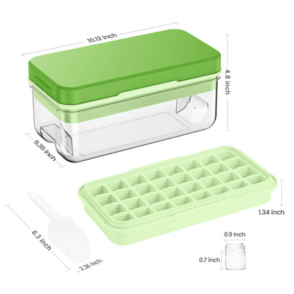 Ice Cube Tray with Lid and Bin, 32 pcs Ice Cubes Molds, Ice Trays for Freezer, Ice Cube Tray Mold, With 1 tray, Ice Freezer Container, Spill-Resistant Removable Lid & Ice Scoop, for Whiskey,Cocktail