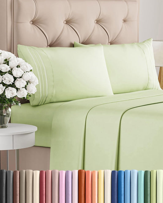 Queen Size Sheet Set by [Brand Name] - Comfy, Breathable & Cooling Luxury Bedding - Deep Pockets, Wrinkle-Free - Light Sage Green