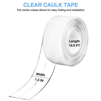 Clear Caulk Tape Self Adhesive Waterproof, Transparent Kitchen and Wall Sealing Tape, Bathroom Sealant Strip for Toilet, Bath Tub, Sink, Shower (Clear,1.5" x10.5Ft)