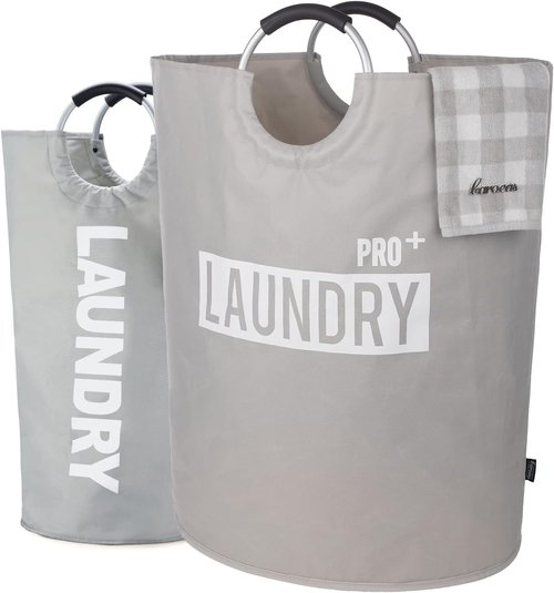 Caroeas Super Large 150L Laundry Basket - Waterproof & Collapsible Hamper with Padded Handles | Light Grey
