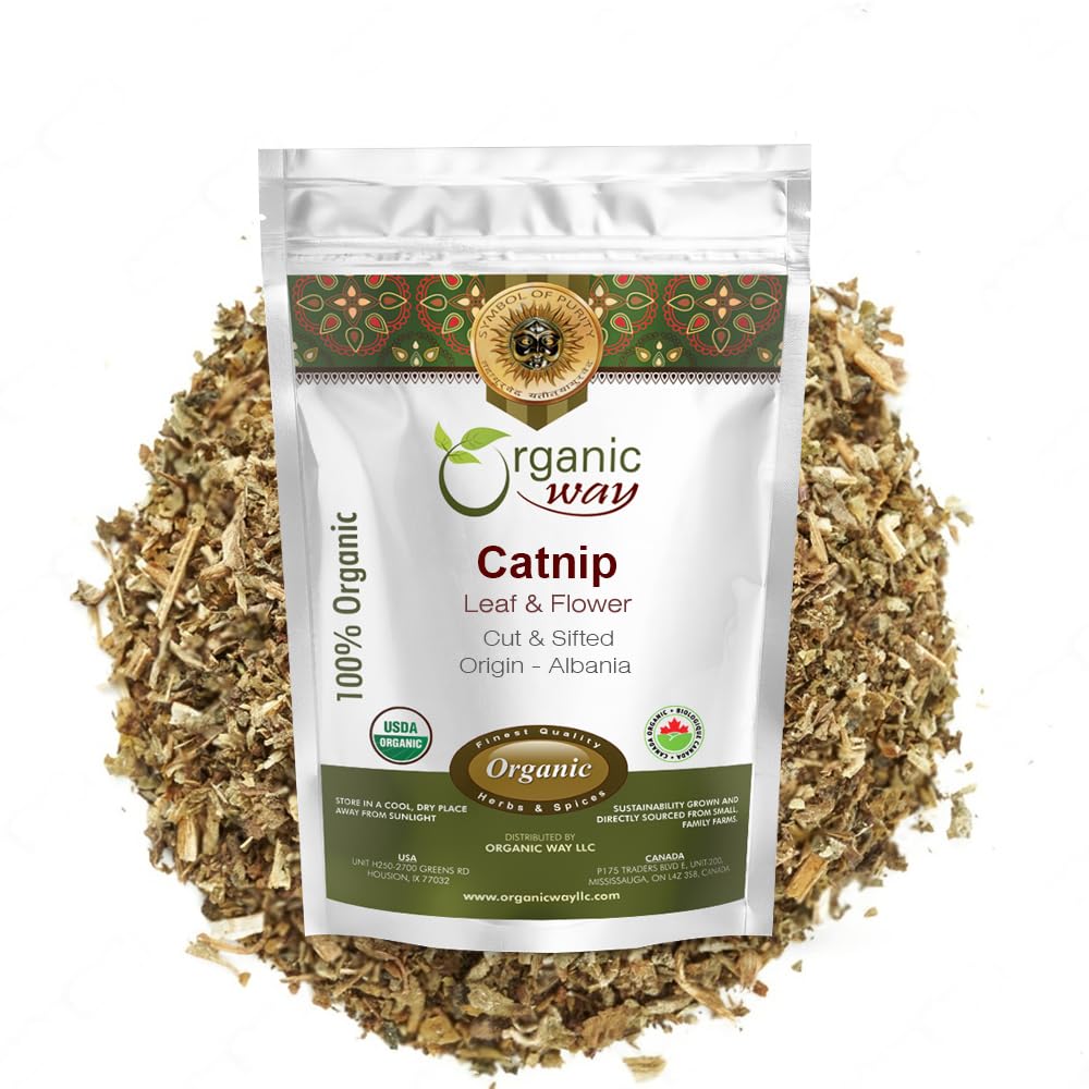 Organic Way Catnip Leaf and Flower Cut & Sifted (Nepeta cataria) - Herbal Tea | European Wild-Harvest | Kosher & USDA Certified | Vegan, Non-GMO & Gluten Free | 100% Raw from Albania (1/4LBS / 4Oz.)