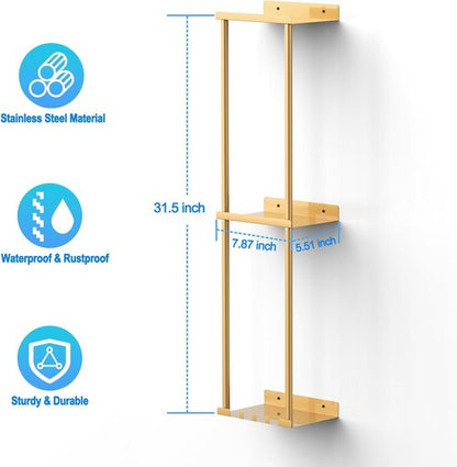 Liuoud Towel Rack - Wall-Mounted Vertical Towel Storage Organizer with Shelf | Holds 6 Large Bath Sheets - Gold