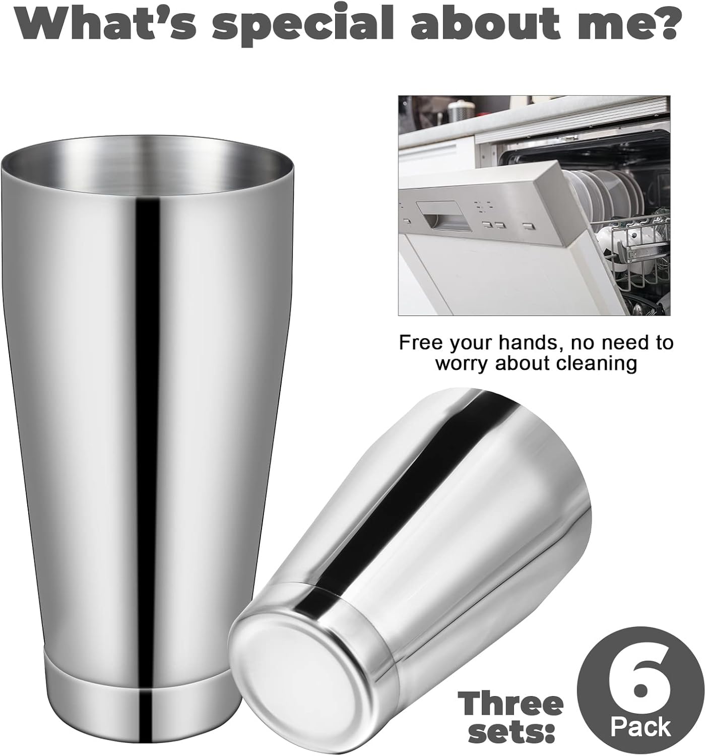 Sabary 6 Pcs Cocktail Shakers Professional Bar Shaker Boston Set Stainless Steel Martini Drink Mixer Basic Tool Weighted Shake Metal Can Cocktail Shaker Set, 18 Oz, 28 oz (Silver)
