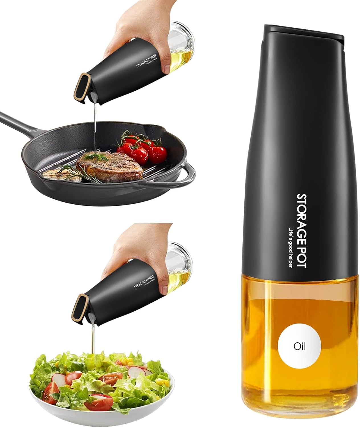 YARRAMATE Olive Oil Dispenser - Large Capacity 500ml | Leak-Proof Glass Drizzler in Black