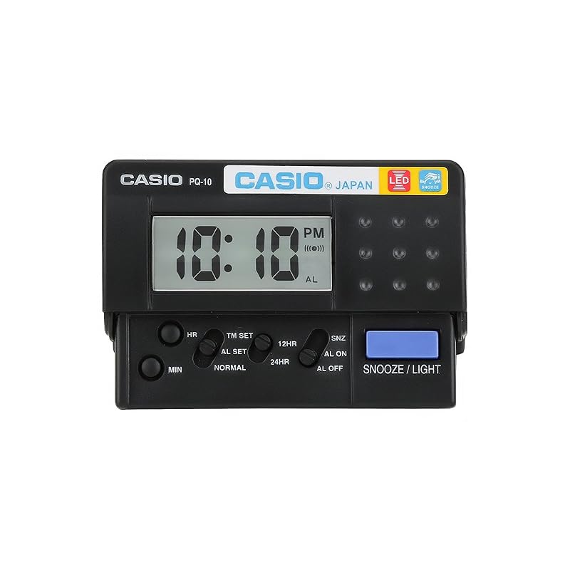 Casio PQ-10-1R Resin Digital Desk Clock, Black (8 x 6.2 x 2.6 cm)