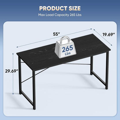 DUMOS 55-Inch Computer Desk - Modern Home Office Work Table with X-Shaped Reinforcement | Black