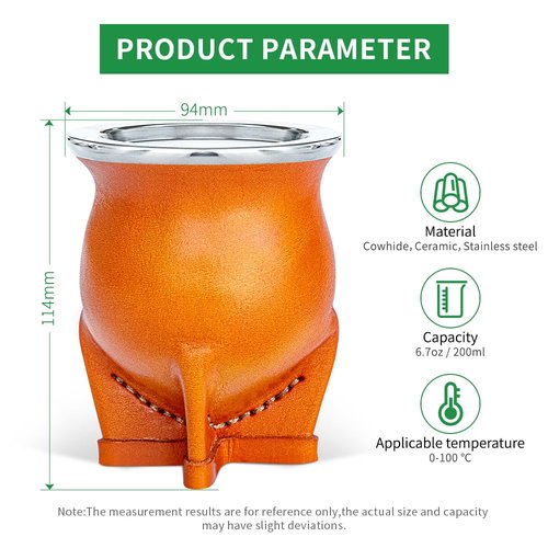 Argentina Yerba Mate Cup With Ceramic liner Straw Tea Gourd Mug One Bombilla Mate a Cleaning Brush (brown)