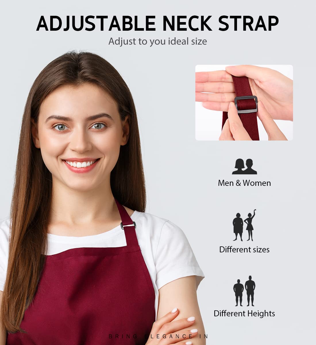 Syntus 2 Pack Adjustable Bib Apron Waterdrop Resistant with 2 Pockets Cooking Kitchen Aprons for BBQ Drawing, Women Men Chef, Dark Red