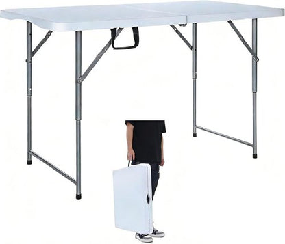 Lakhow Folding Table - 4 Foot Heavy Duty Plastic Utility Table | Portable Adjustable Height for Indoor/Outdoor Use - White