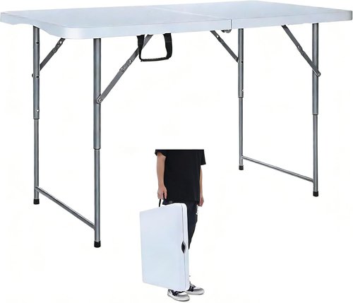 Lakhow Folding Table - 4 Foot Heavy Duty Plastic Utility Table | Portable Adjustable Height for Indoor/Outdoor Use - White