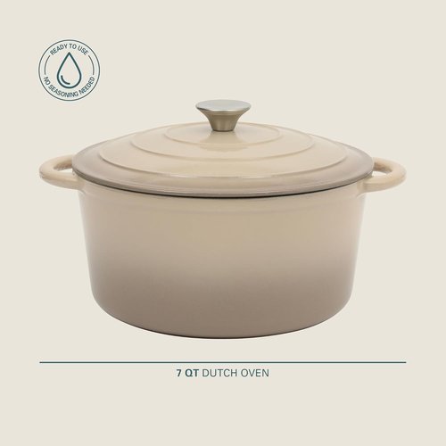 Gibson Home Addlestone 7 Qt Enameled Cast Iron Dutch Oven - Round, Oven Safe to 500°F for Bread Baking & Stews | Gradient Taupe