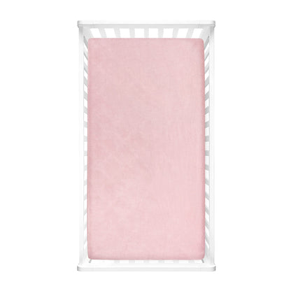 Lush Decor Baby Boho Metallic Hearts Solid Textured Linen Soft & Plush Fitted Crib Sheet, 52"x 28" x 9", Pink